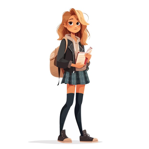 Vetor cartoon_school_girl_with_a_book_and_backpack