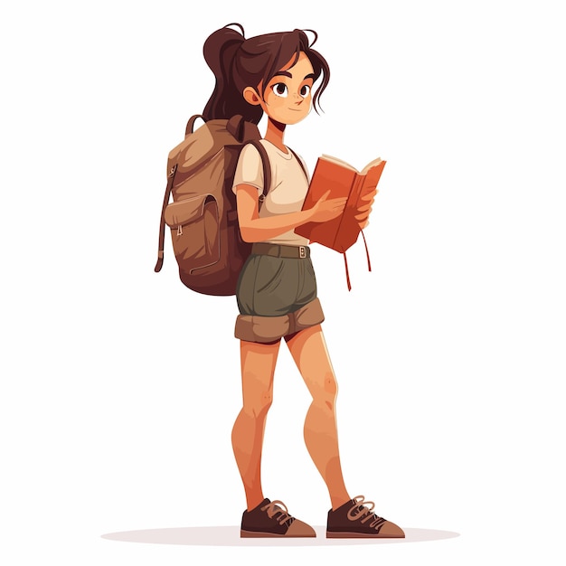 Vetor cartoon_school_girl_with_a_book_and_backpack