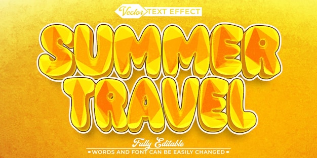 Cartoon summer travel vector modelo de efeito de texto editável