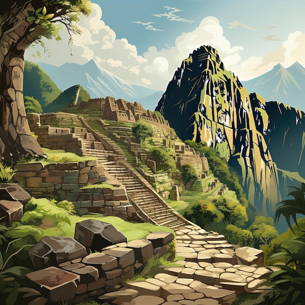 Vetor cartoon vector machu picchu em fundo branco