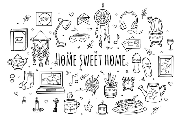 Casa aconchegante e doce à mão desenhando estilo doodle