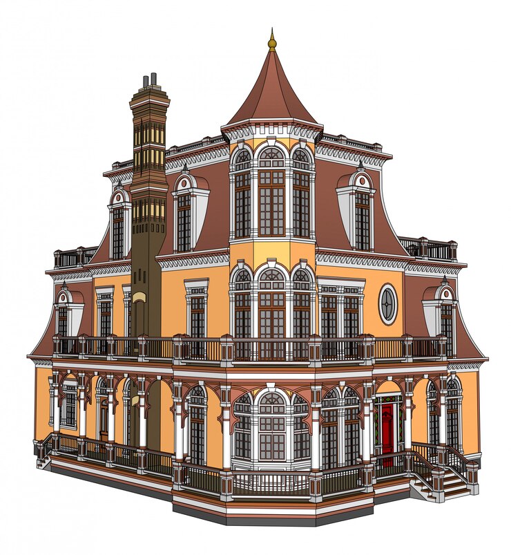 Vetor casa antiga em ilustração de estilo vitoriano