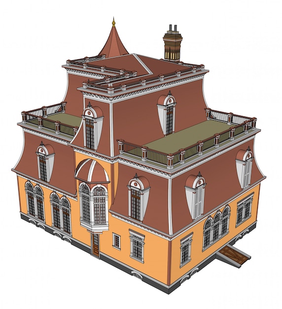 Vetor casa antiga em ilustração isométrica de estilo vitoriano