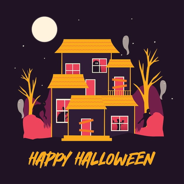 Vetor casa assombrada halloween em estilo design plano