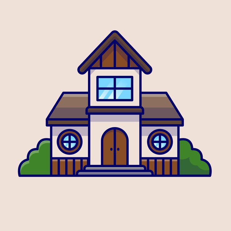 Vetor casa clássica simples com chaminé e porta com janela ilustração vetorial de desenho animado coleção de casas