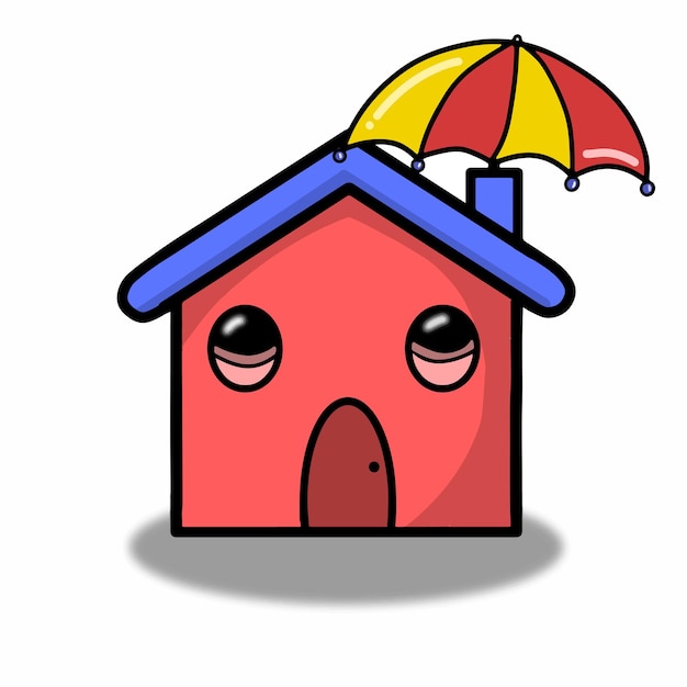 Casa com ilustração de design de modelo de vetor de personagem de guarda-chuva