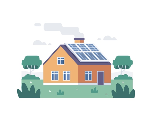 Vetor casa com painel solar