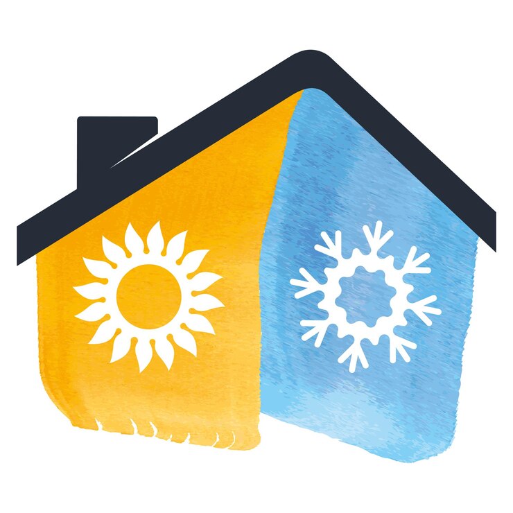Vetor casa com símbolo de condicionador de ar de floco de neve e sol