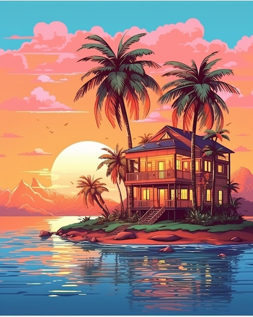 Casa da Ilha com Árvore de Coco