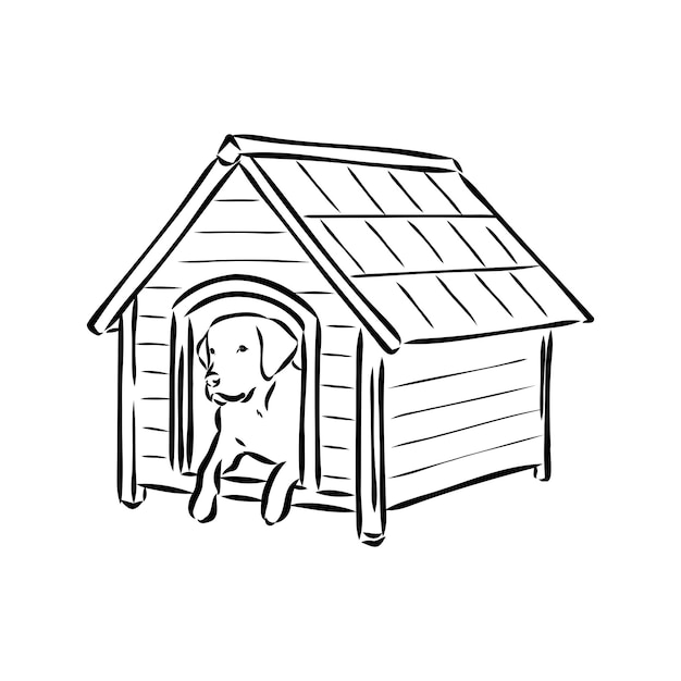 Casa de cachorro isolado gráfico preto branco esboço ilustração vetorial