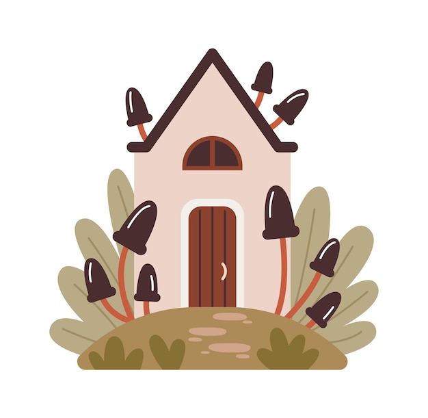 Vetor casa de conto de fadas com ilustração de cogumelos