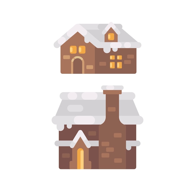 Casa de dois inverno coberta de neve. Natal de gengibre casas ilustração plana