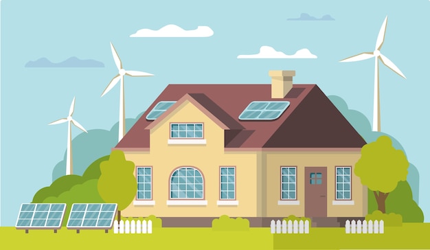 Casa de eco renovável de energia verde. Solar, energia eólica. Energia alternativa ecologicamente correta. Isolado
