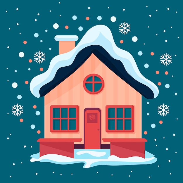 Casa de Inverno Paisagem de inverno à noite Natal Queda de neve Ilustração vetorial em estilo plano moderno