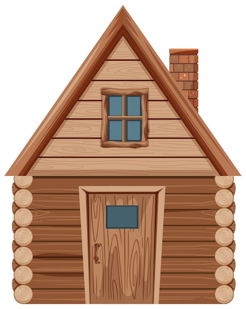 Vetor casa de madeira com uma janela e uma porta