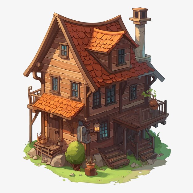 Casa de madeira estilo desenho animado casa de bruxas ilustração ativos do jogo