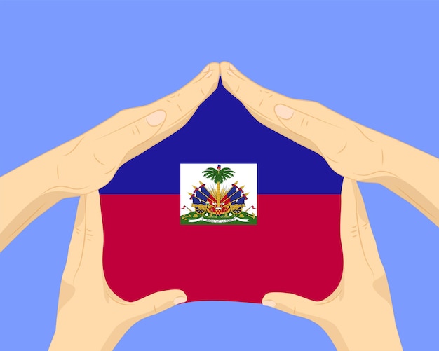 Vetor casa de mão com bandeira do haiti ideia residencial ou de investimento habitação e conceito de casa