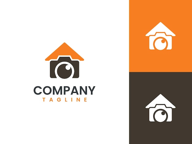 Casa de modelo de logotipo de fotografia imobiliária e conceito de câmera