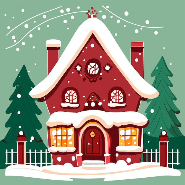 Vetor casa de natal com neve desenhada à mão plana elegante adesivo de desenho animado conceito de ícone isolado
