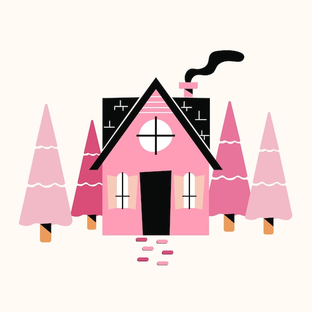 Casa de natal e ilustração de fundo de inverno