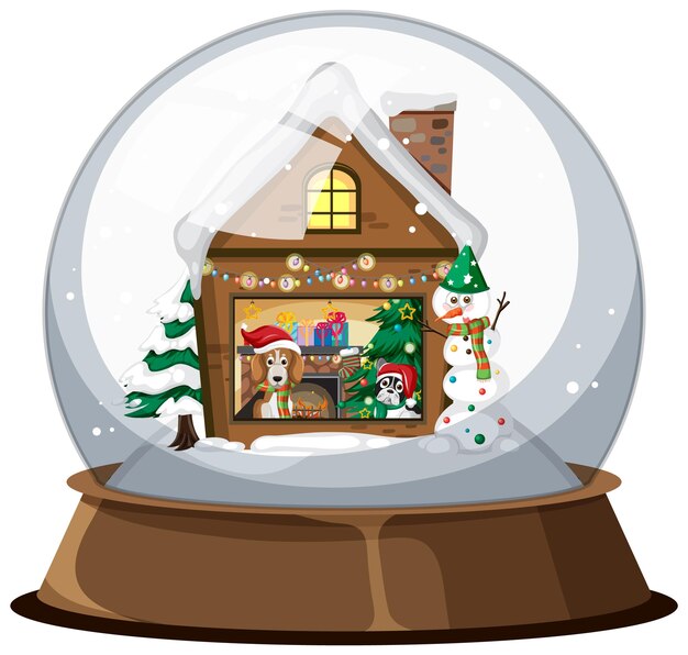 Casa de Natal em globo de neve em fundo branco
