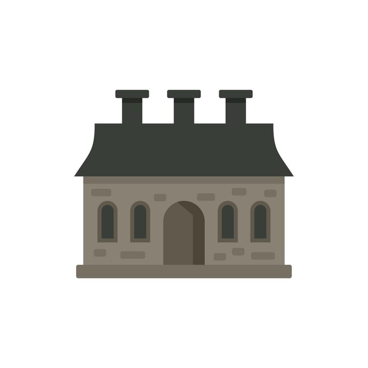 Vetor casa de pedra antiga com três chaminés em fundo branco