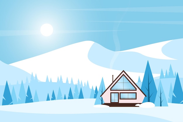 Casa de vila moderna em paisagem campestre de inverno aconchegante casa de campo entre árvores
