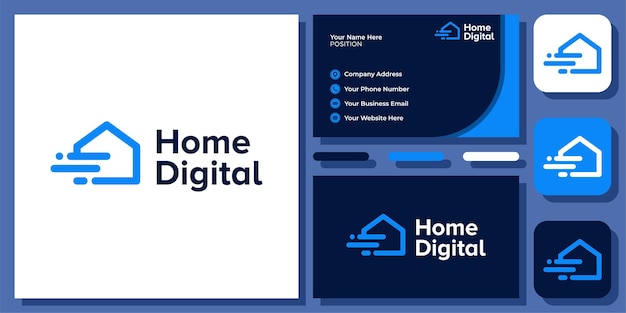 Casa digital casa tecnologia simples edifício abstrato design de logotipo vetor moderno com cartão de visita