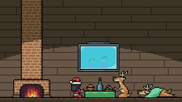 Casa do papai noel em cena de pixel art