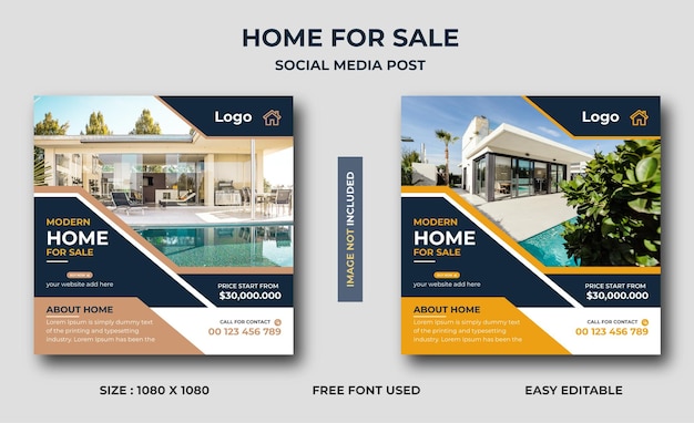 Casa imobiliária moderna para venda mídia social pós-design de banner