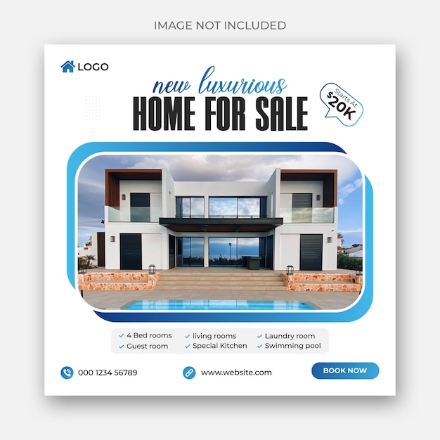 Casa imobiliária para venda modelo de banner de mídia social