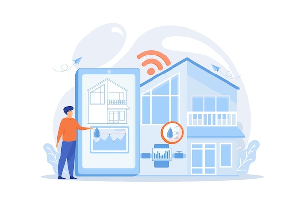 Casa inteligente, automação residencial Sistema de detecção de contaminação de água, conceito de sensor de água doméstico inteligente