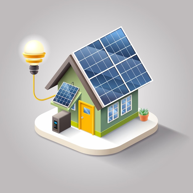 Casa inteligente com painéis solares ilustração vetorial 3D