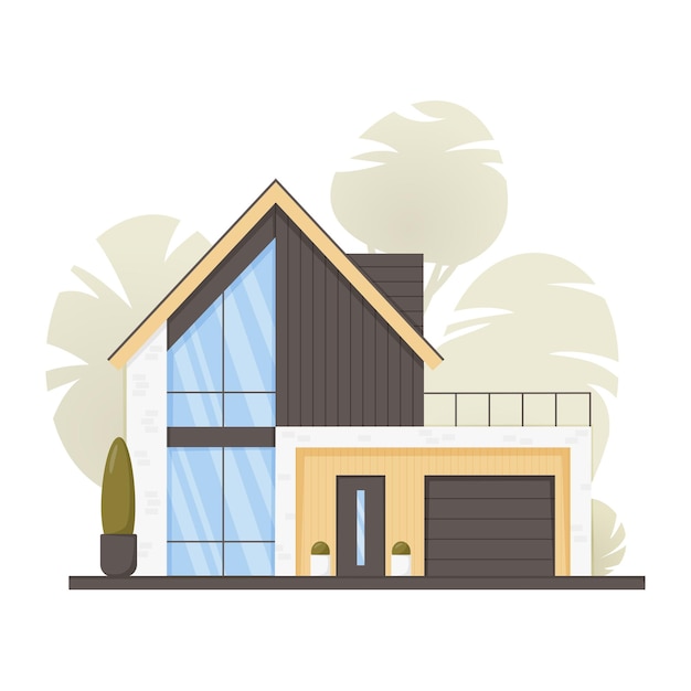 Casa moderna casa de campo em estilo minimalista com janelas panorâmicas conceito imobiliário