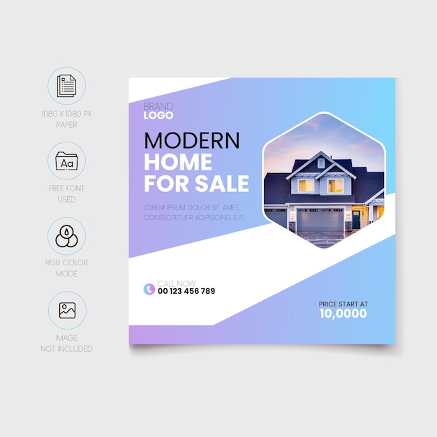 Vetor casa moderna corporativa para venda modelo de postagem de mídia social
