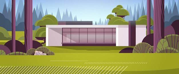 casa moderna de painéis sanduíche com grandes janelas panorâmicas construção de casas contemporâneas ecologicamente corretas conceito de habitação modular ilustração vetorial horizontal