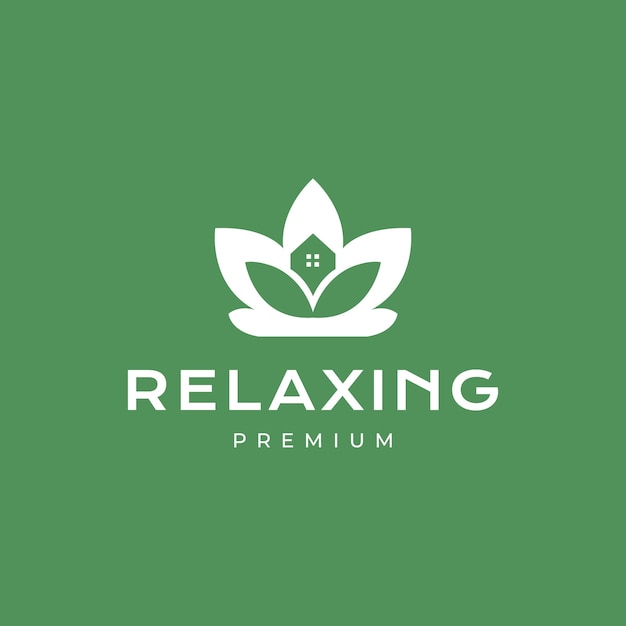 Vetor casa relaxante ioga bem-estar folhas flor flor tratamento feminino minimalista simples design de logotipo limpo ilustração de ícone vetorial