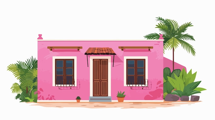 Vetor casa rosa de yucatecan el pinar vector isolado