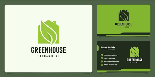 Casa verde com inspiração de design de logotipo de folha nova