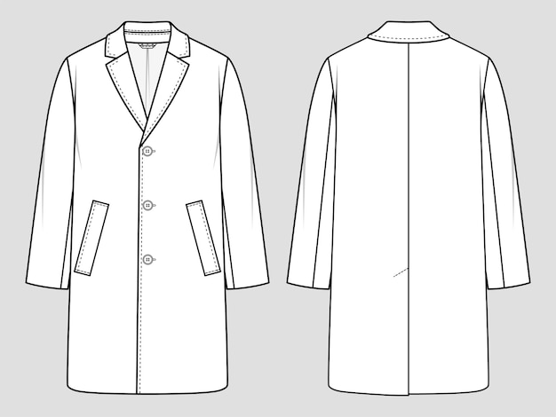 Vetor casaco oversize masculino. silhueta de peito único. esboço de moda. desenho técnico plano.