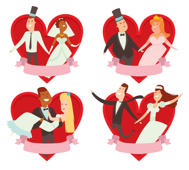 Casais de casamento cartoon ilustração de estilo