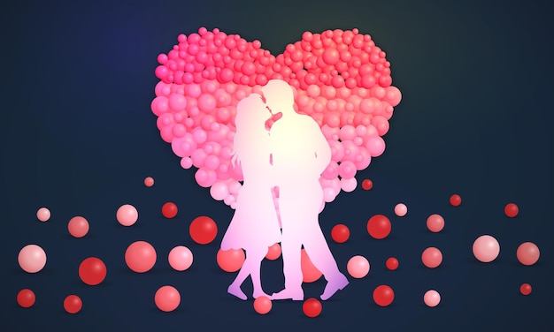 Vetor casal a beijar-se contra o coração rosa feliz dia dos namorados