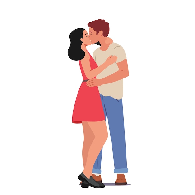 Vetor casal apaixonado beijando personagens masculinos e femininos se apaixonam namorando o tempo livre isolado no fundo branco