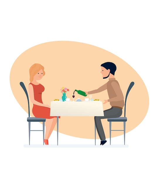 Vetor casal apaixonado em ambiente romântico no jantar bebendo champanhe