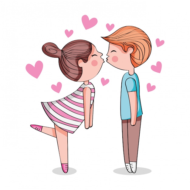 Casal bonito beijando cartoonillustration