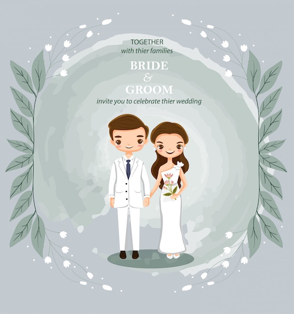 Vetor casal bonito dos desenhos animados para cartão de convites de casamento