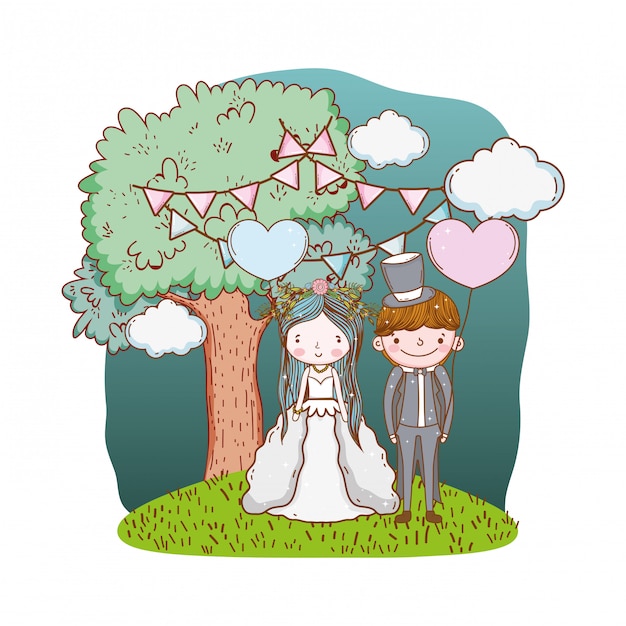 Casal casamento bonito dos desenhos animados