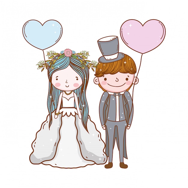 Vetor casal casamento bonito dos desenhos animados