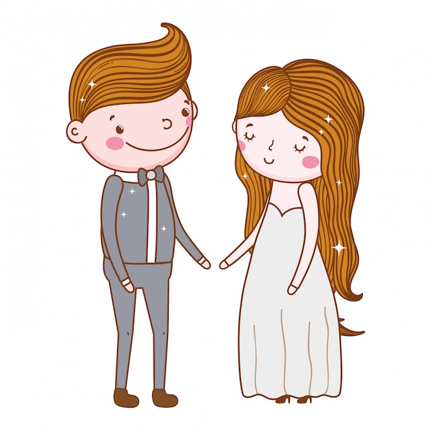 Vetor casal casamento bonito dos desenhos animados