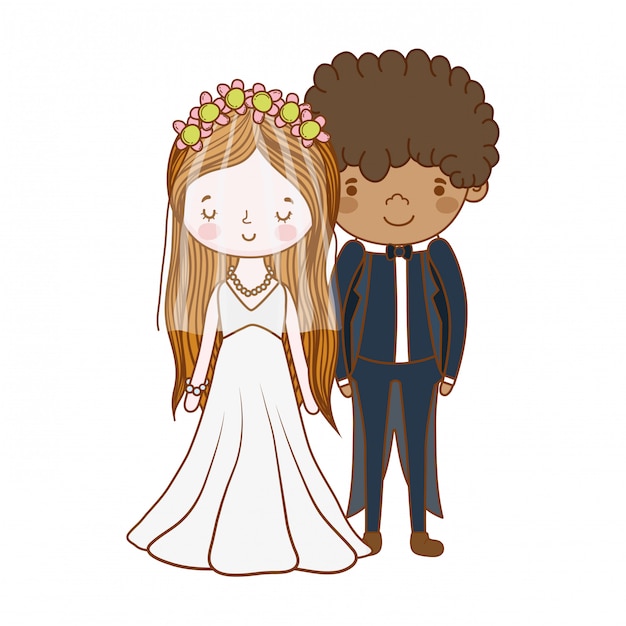 Casal casamento bonito dos desenhos animados